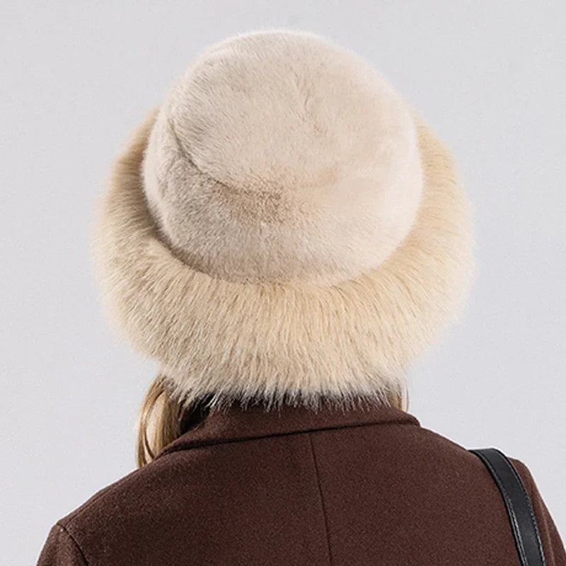 Women Winter Hat Thickened Artificial Rabbit Hair Bucket Hat Warm Earwarmer Earmuff Russia Cossack Hat Fur Outdoor Ski Cap