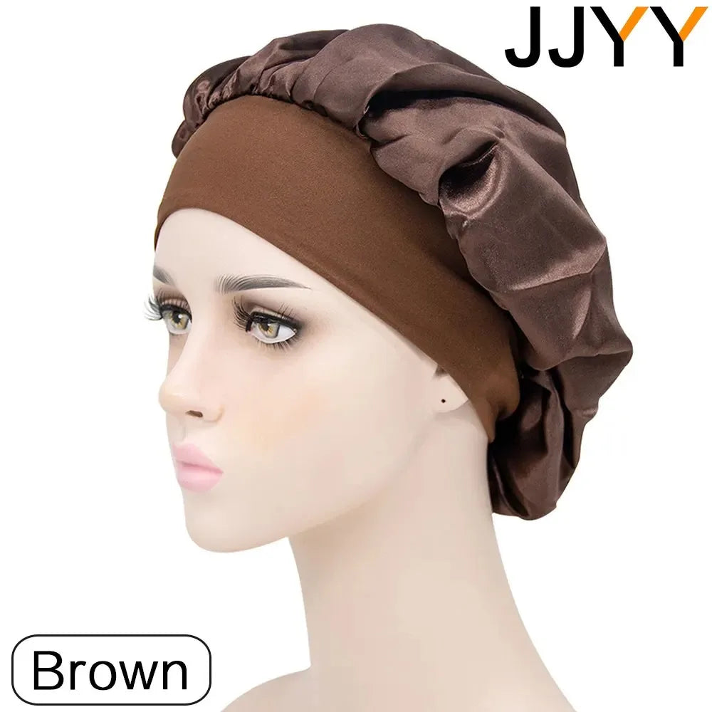 JJYY Adjust Solid Satin Bonnet Hair Styling Cap Long Hair Care Women Night Sleep Hat Silk Head Wrap Shower Cap Hair Styling Tool