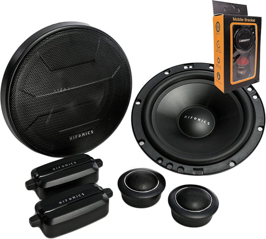 ZS65C Zeus Series 6.5" 400-Watt 2-Way Car Audio Component Speaker System Bundle with Gravity Magnet Phone Holder